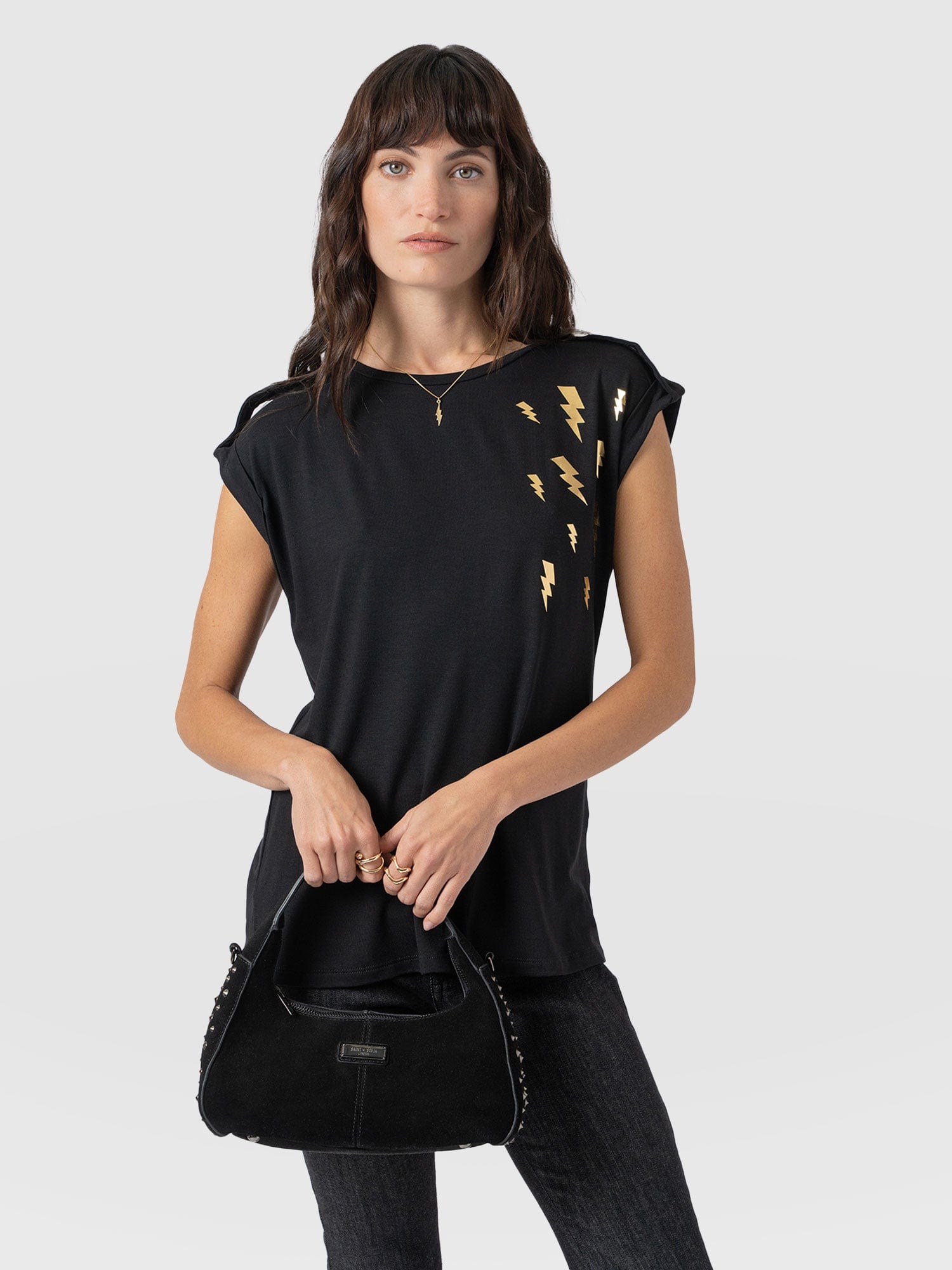 Turn-Up Tee Black Lightning - Women's T-Shirts | Saint + Sofia® USA