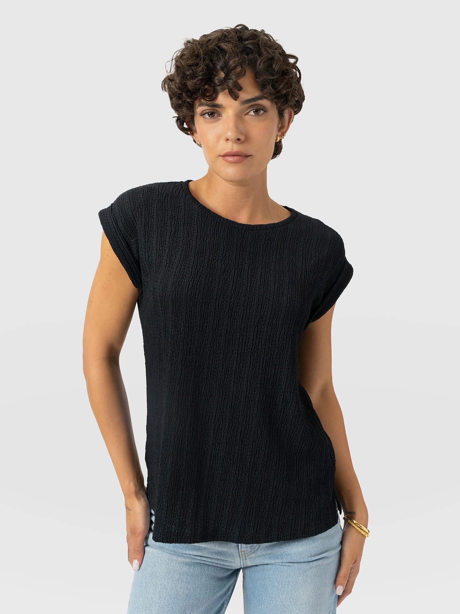 Turn Up Tee - Black Textured - Women's T-shirts | Saint and Sofia® USA