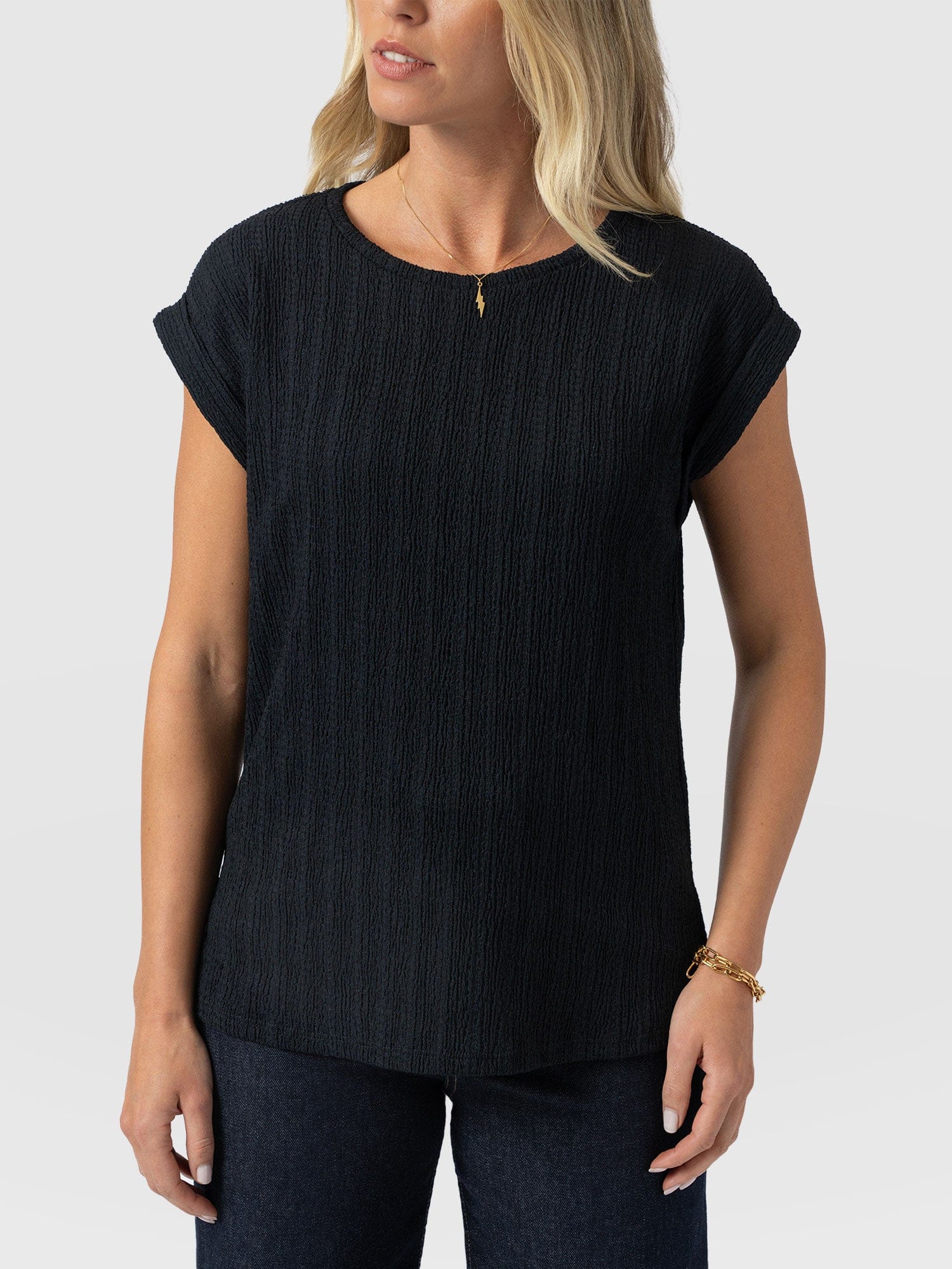Turn Up Tee - Black Textured - Women's T-shirts | Saint + Sofia® USA