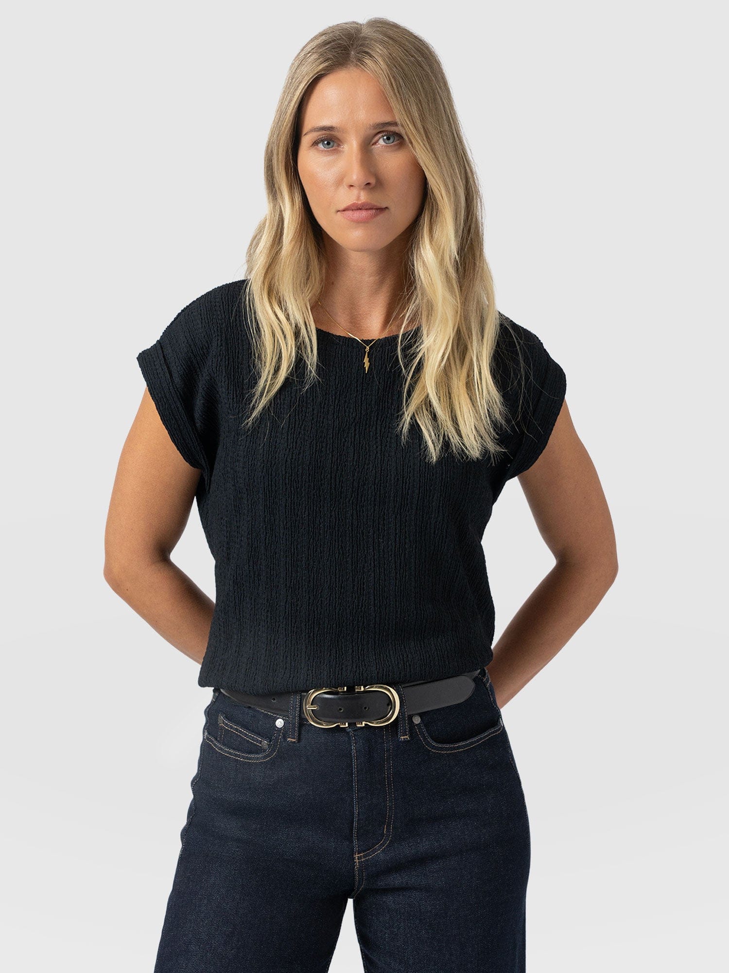 Turn Up Tee - Black Textured - Women's T-shirts | Saint + Sofia® USA