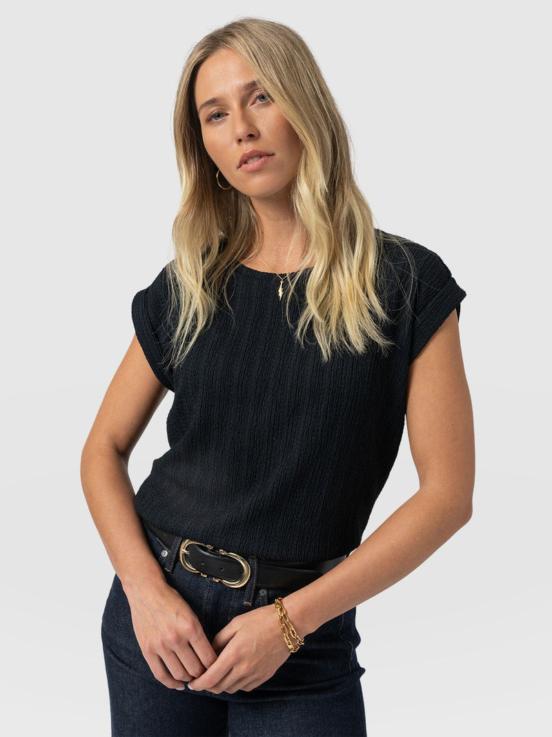 Turn Up Tee - Black Textured - Women's T-shirts | Saint + Sofia® USA