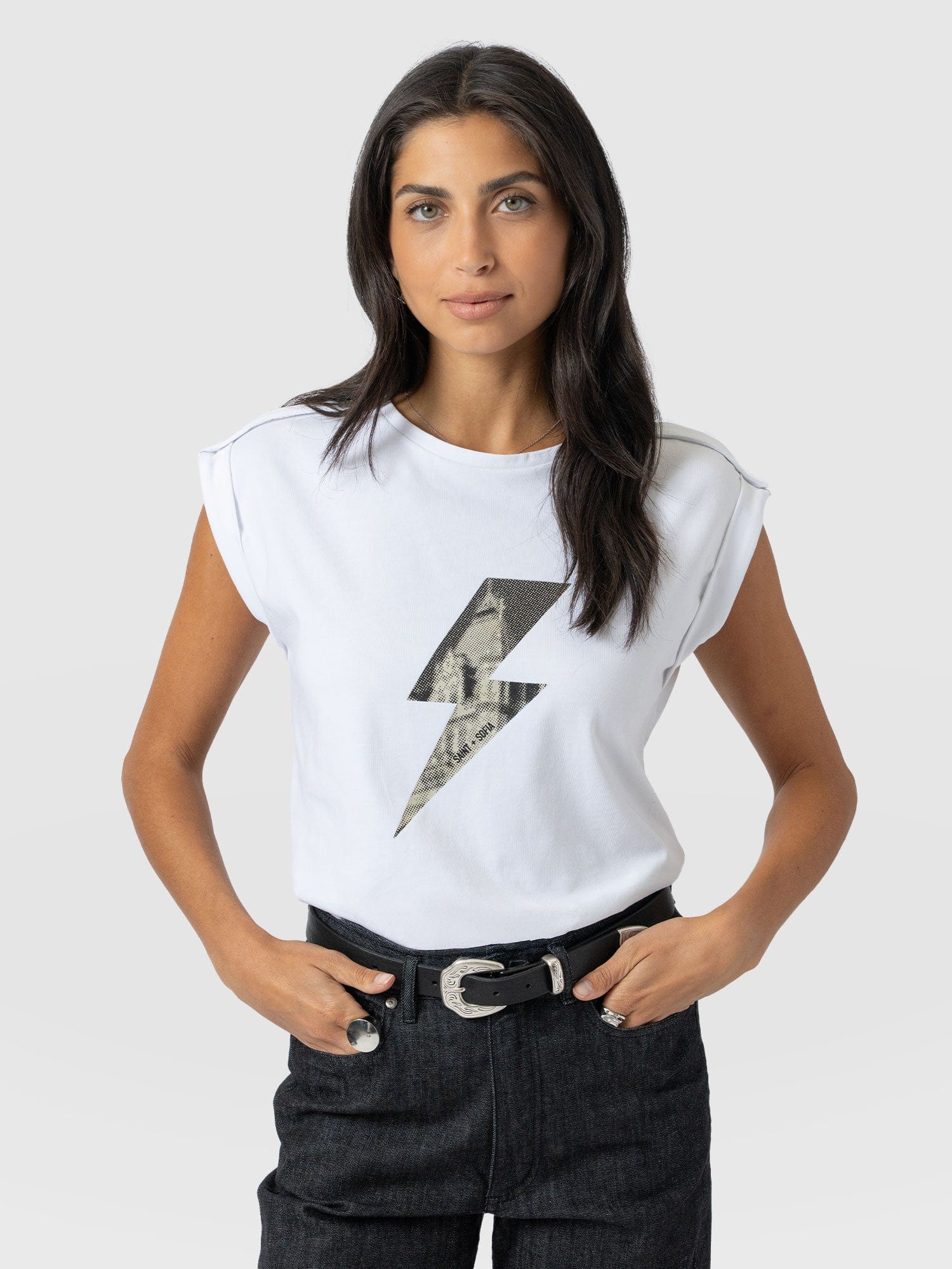 Turn Up Tee - White - Black Lightning Bolt - Women's T-shirts | Saint + Sofia? USA