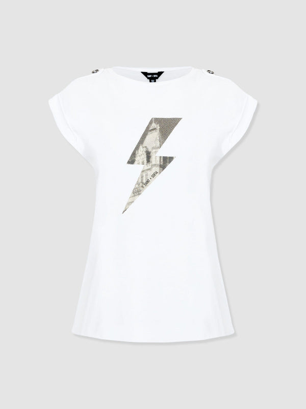 Turn Up Tee - White - Black Lightning Bolt - Women's T-shirts | Saint + Sofia? USA