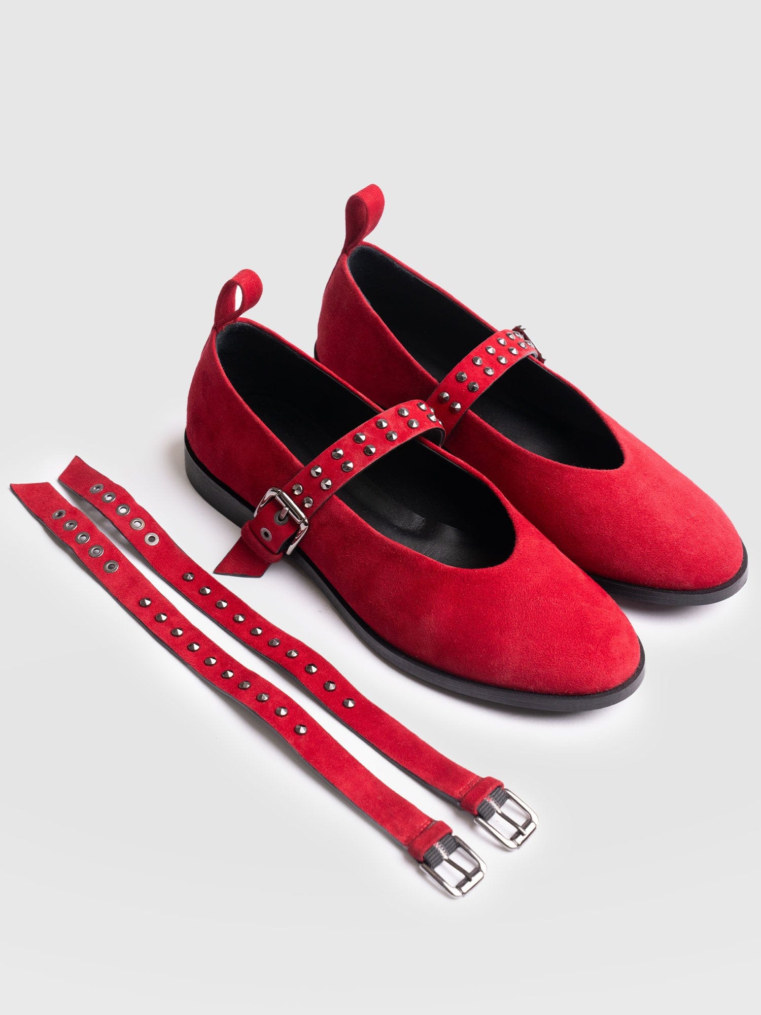Vega Studded Ballerina Flats - Red Suede - Women's Shoes | Saint + Sofia® USA