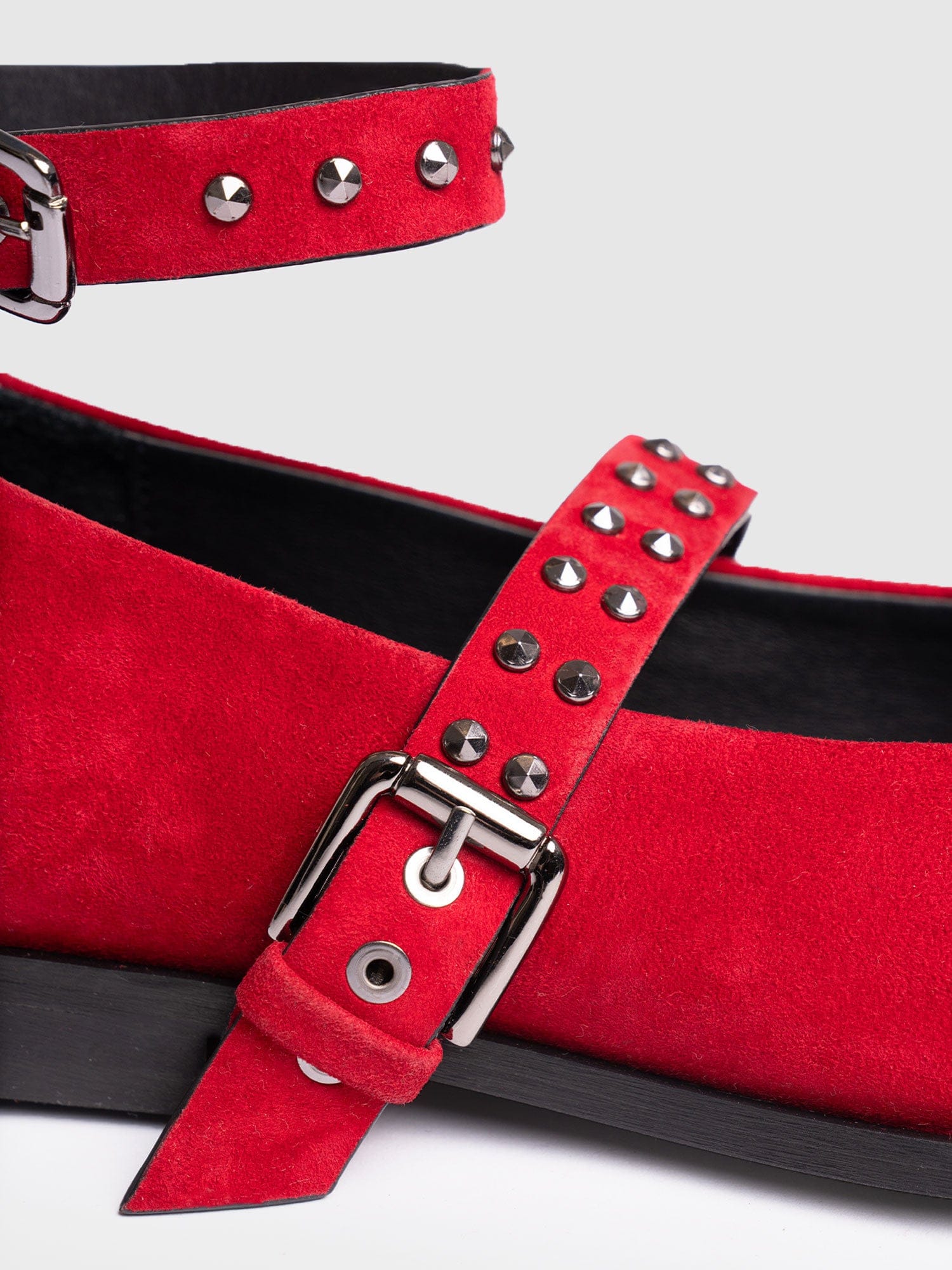 Vega Studded Ballerina Flats - Red Suede - Women's Shoes | Saint + Sofia® USA