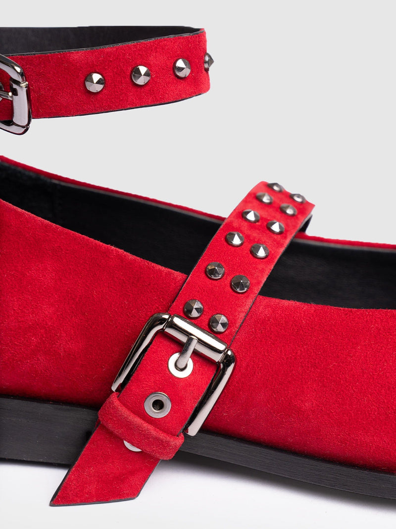 Vega Studded Ballerina Flats - Red Suede - Women's Shoes | Saint + Sofia® USA