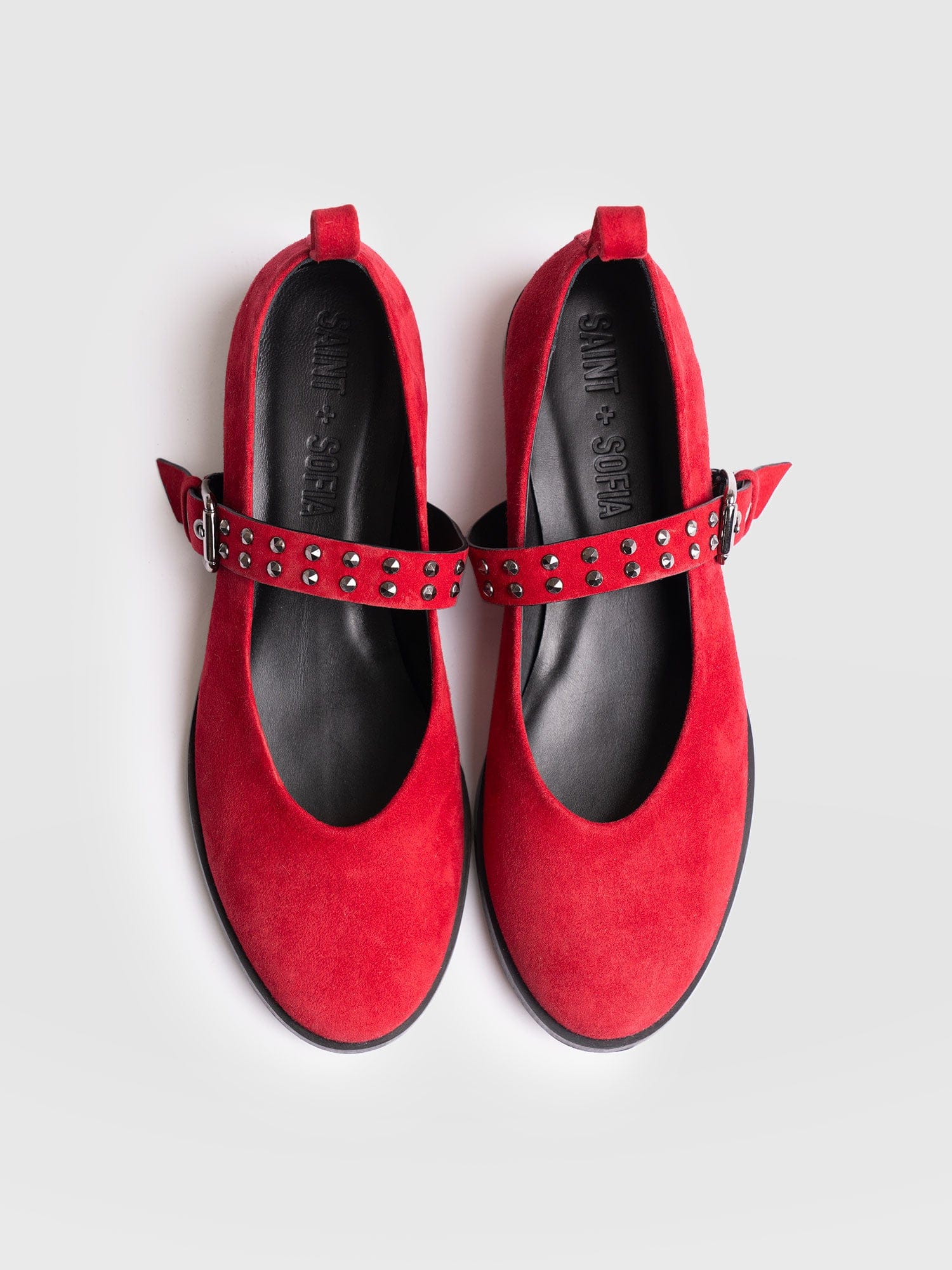 Vega Studded Ballerina Flats - Red Suede - Women's Shoes | Saint + Sofia® USA