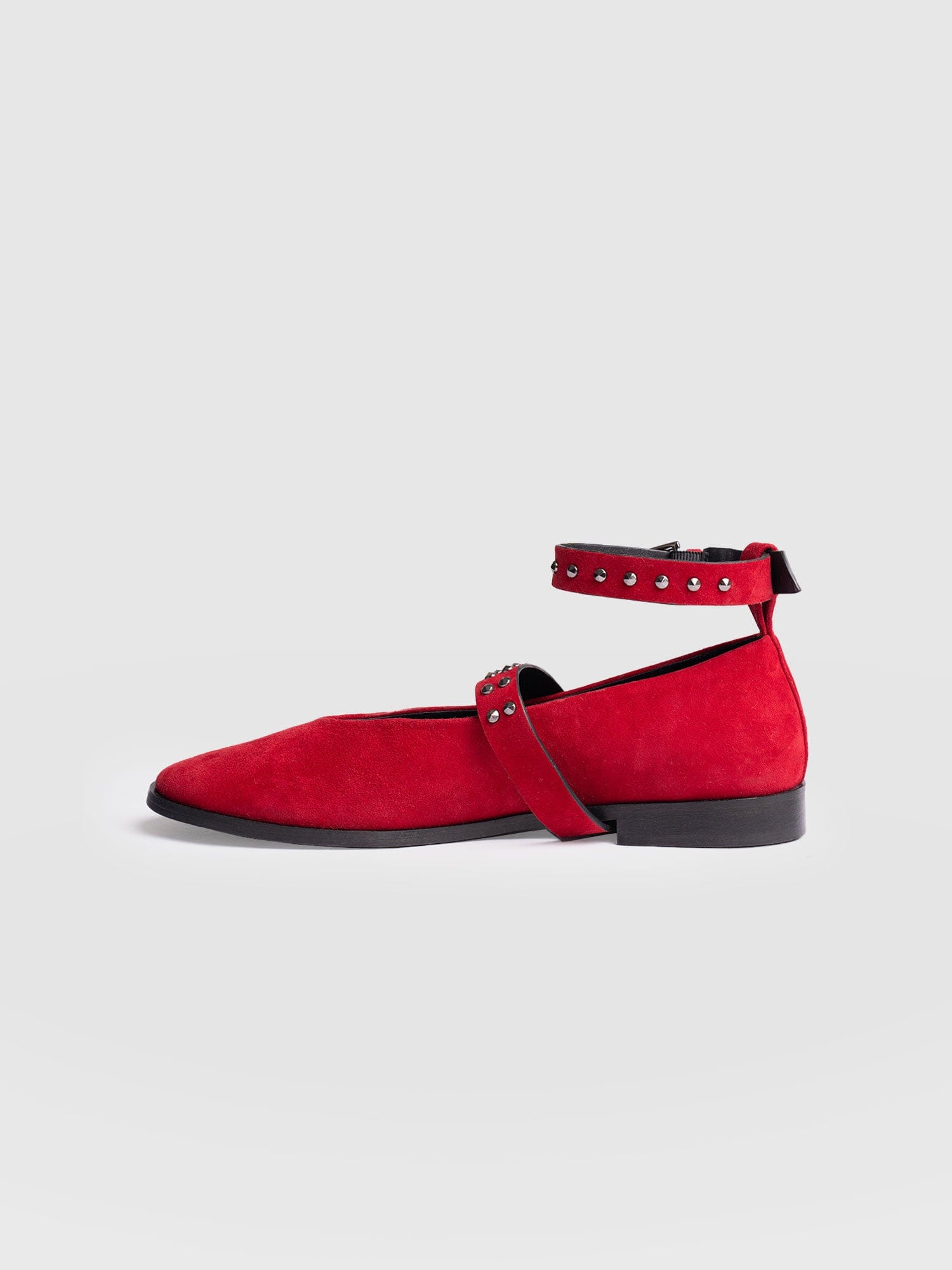 Vega Studded Ballerina Flats - Red Suede - Women's Shoes | Saint + Sofia® USA