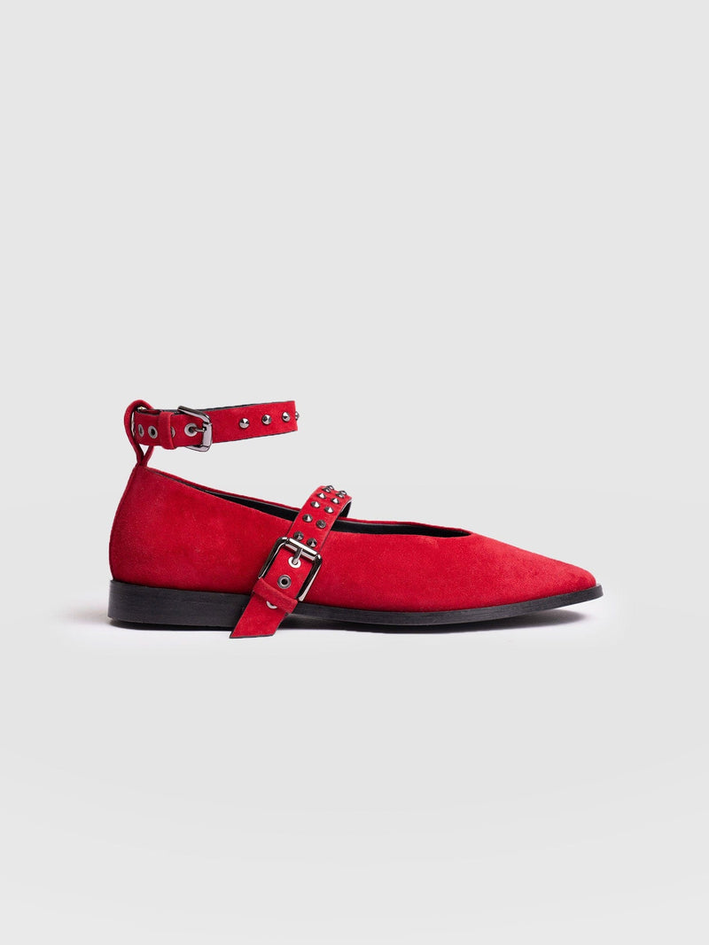 Vega Studded Ballerina Flats - Red Suede - Women's Shoes | Saint + Sofia® USA