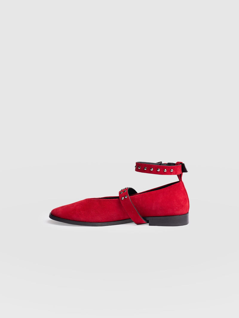 Vega Studded Ballerina Flats - Red Suede - Women's Shoes | Saint + Sofia® USA