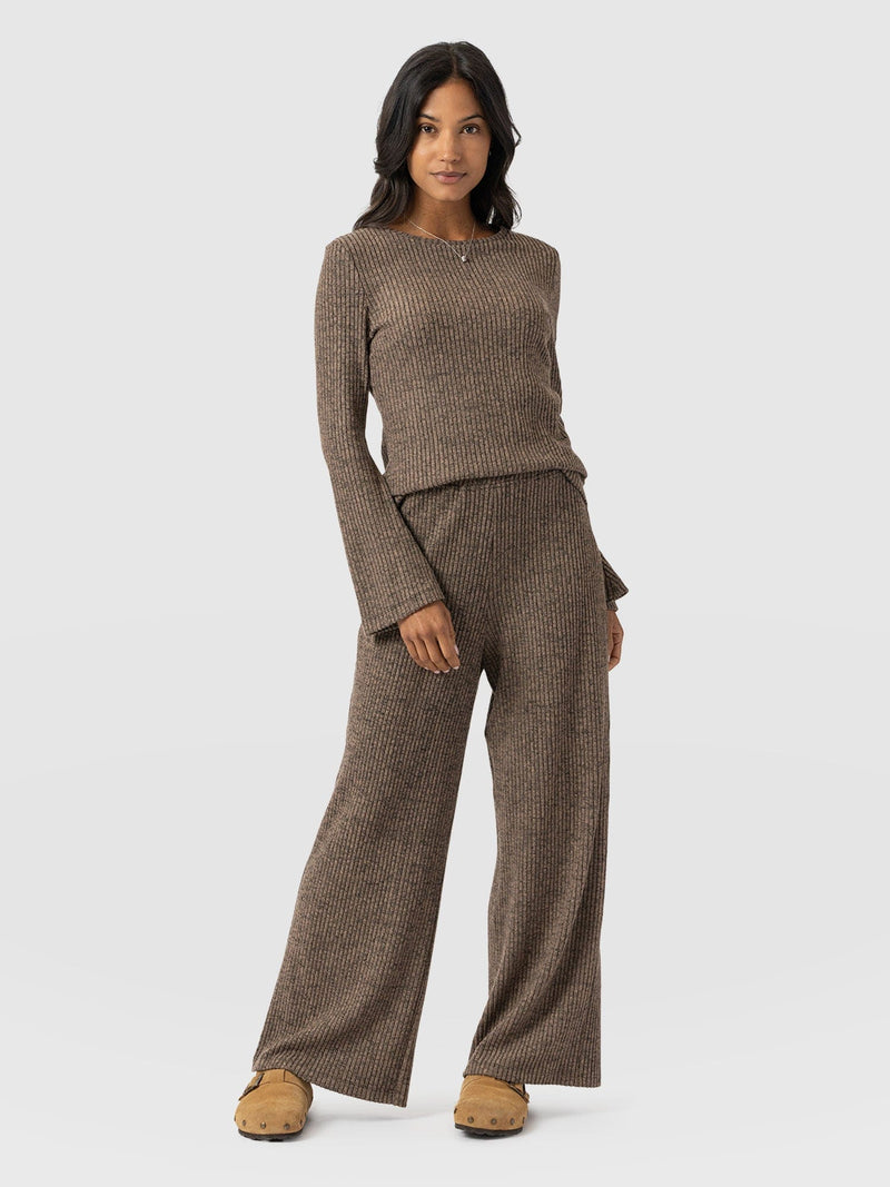 Victory Rib Wide Leg Pant Beige Melange - Women's Pants | Saint + Sofia® US