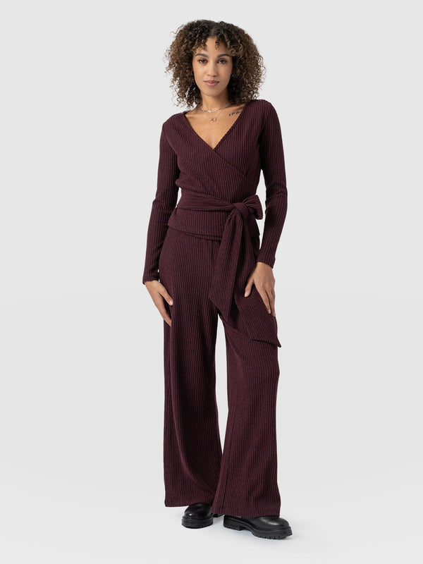 Victory Rib Wide Leg Pant Burgundy - Women's Pants | Saint + Sofia® US