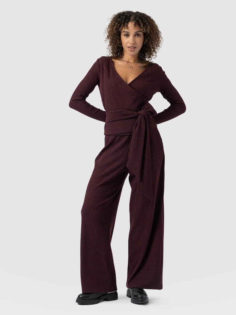 Victory Rib Wide Leg Pant Burgundy - Women's Pants | Saint + Sofia® US