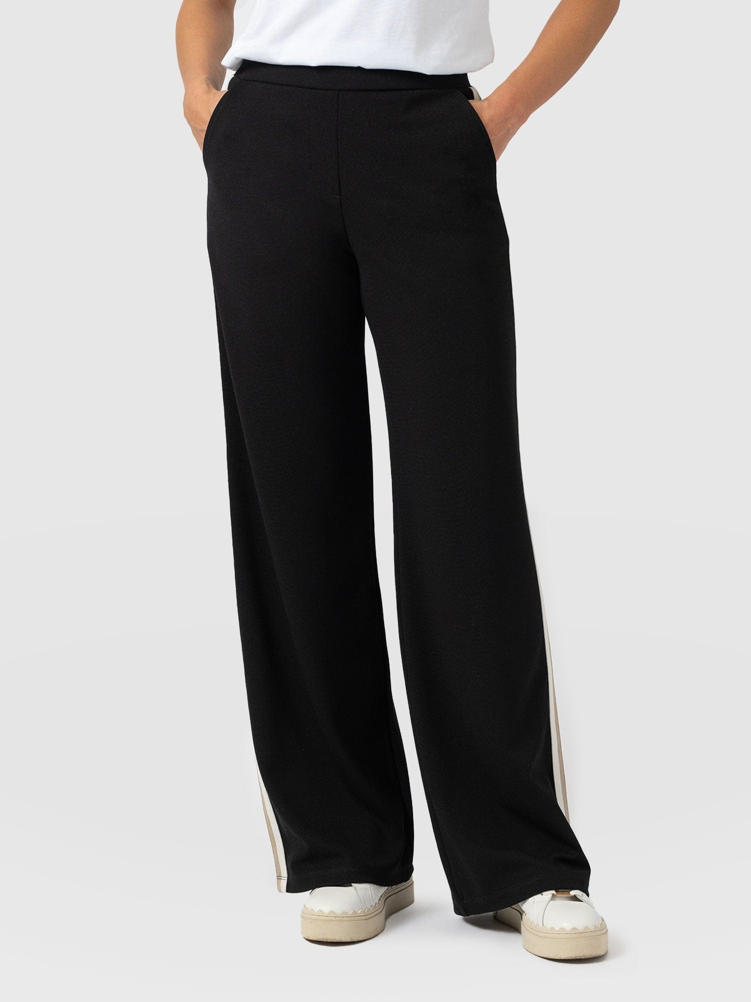 Victory Straight Leg Pant - Black - Cream/Beige Stripe - Women's Pants | Saint + Sofia® USA