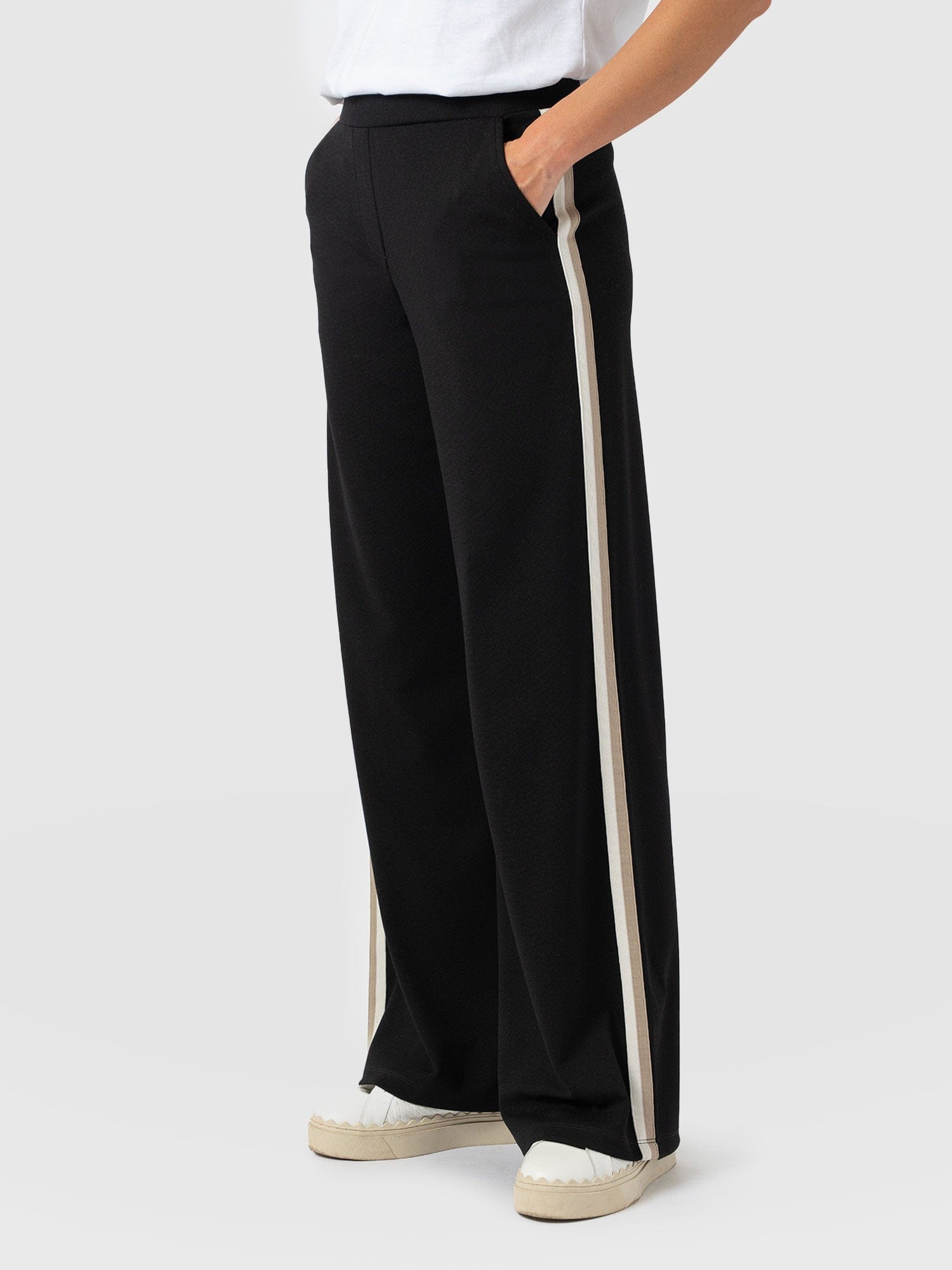 Victory Straight Leg Pant - Black - Cream/Beige Stripe - Women's Pants | Saint + Sofia® USA