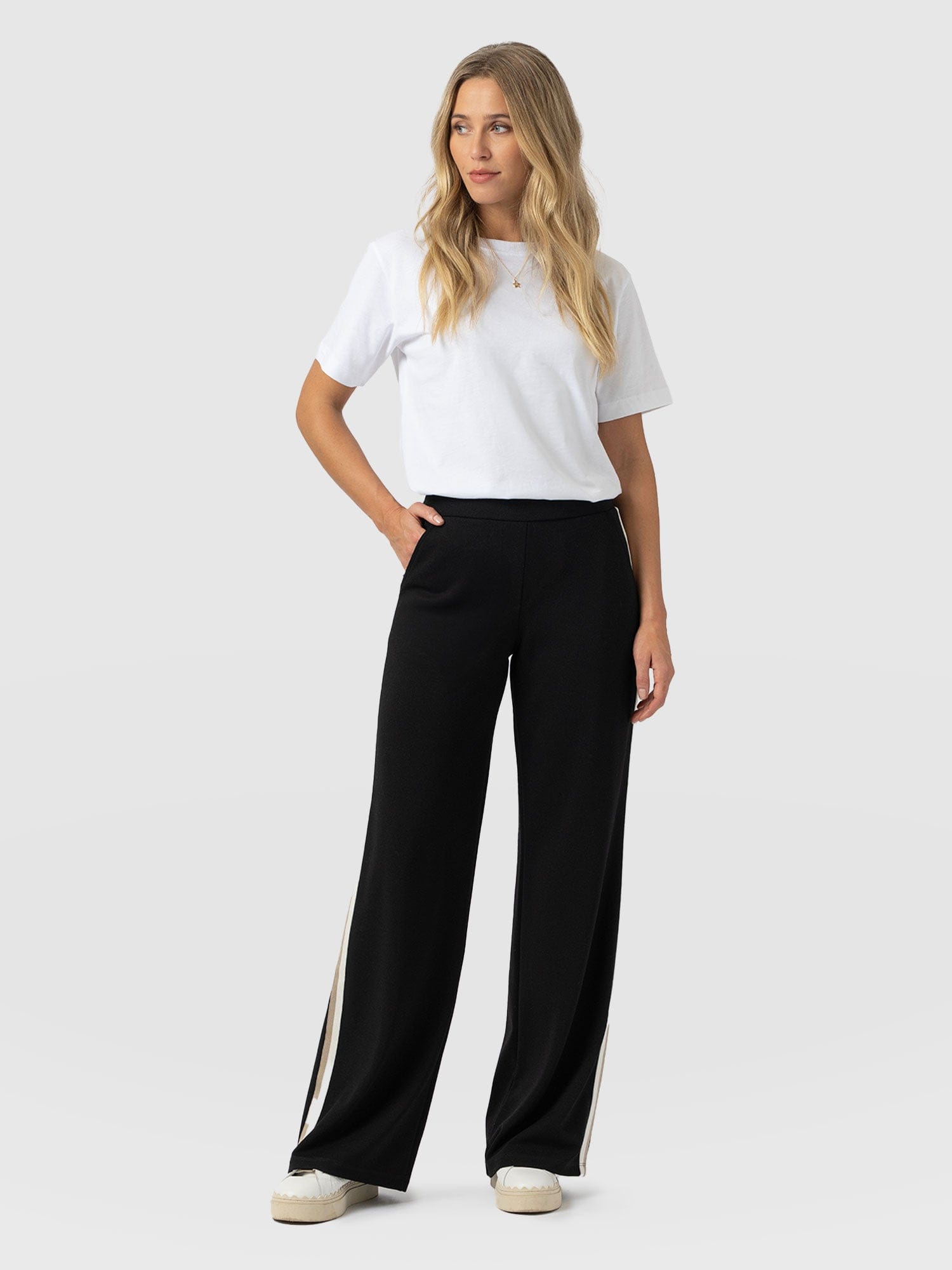 Victory Straight Leg Pant - Black - Cream/Beige Stripe - Women's Pants | Saint + Sofia® USA