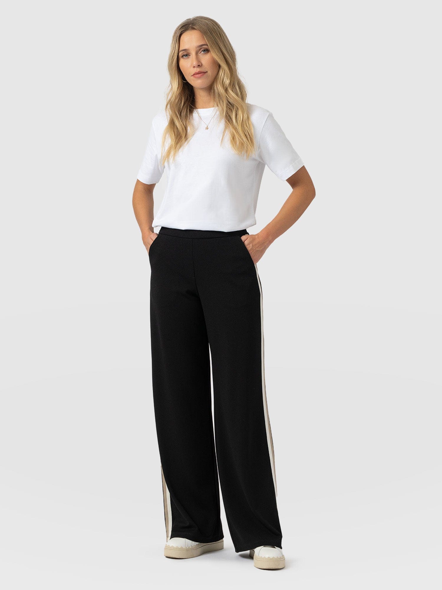 Victory Straight Leg Pant - Black - Cream/Beige Stripe - Women's Pants | Saint + Sofia® USA