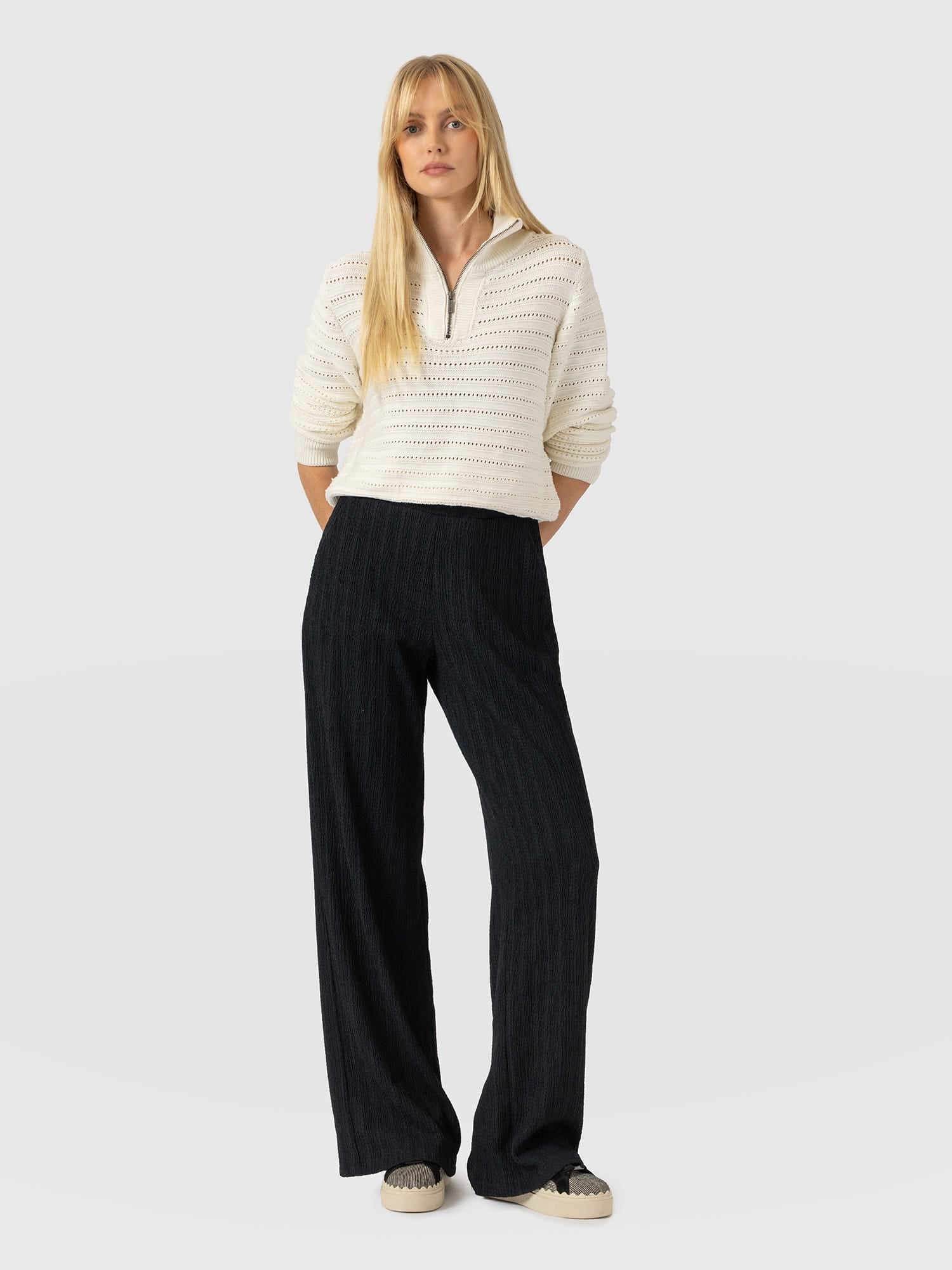 Victory Straight Leg Pant - Black Textured - Women's Pants | Saint and Sofia® USA