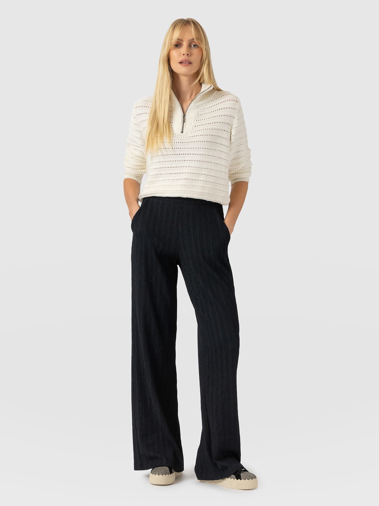 Victory Straight Leg Pant - Black Textured - Women's Pants | Saint and Sofia® USA