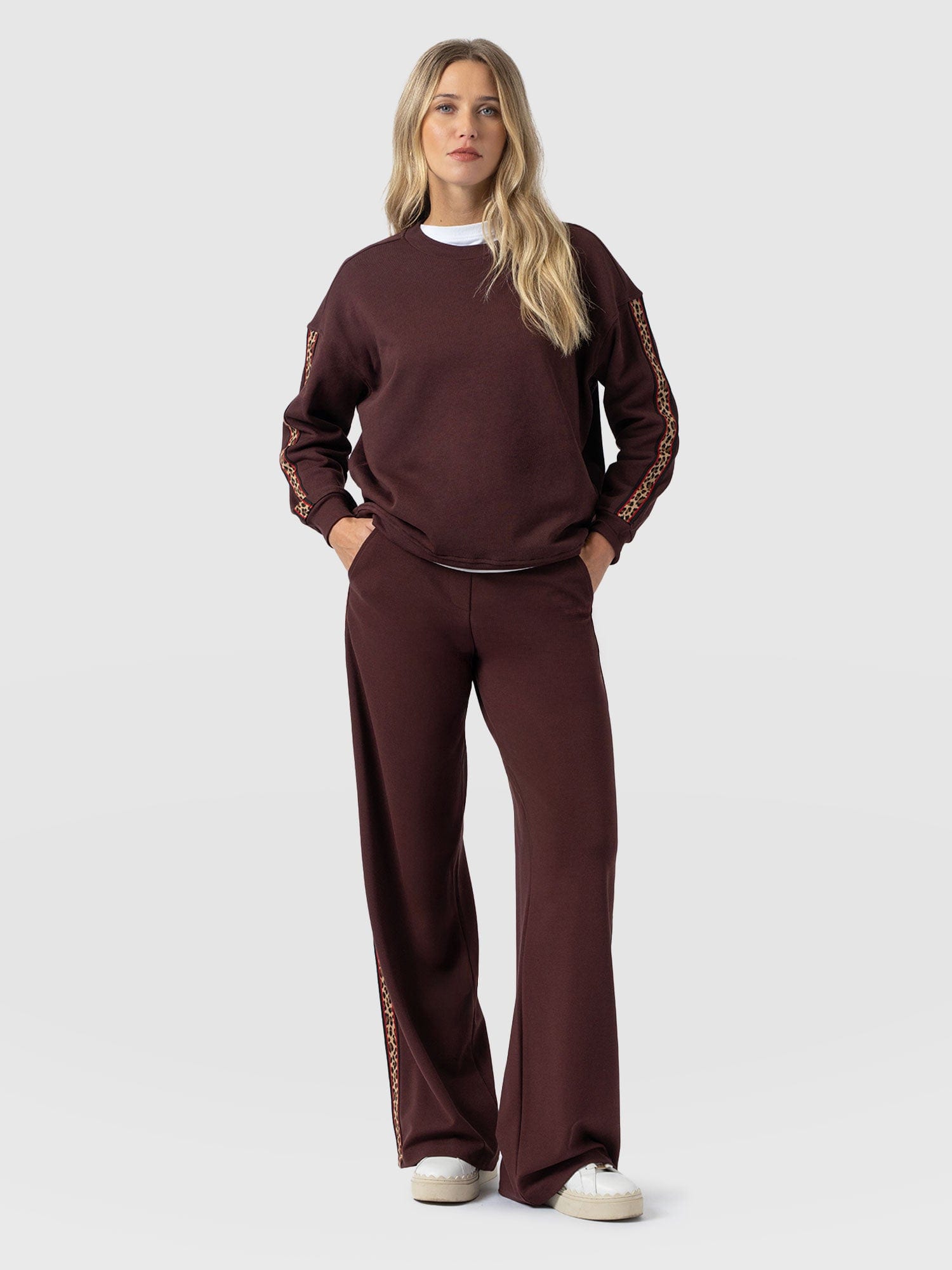 Victory Straight Leg Pant - Maroon - Leopard - Women's Pants | Saint + Sofia® USA