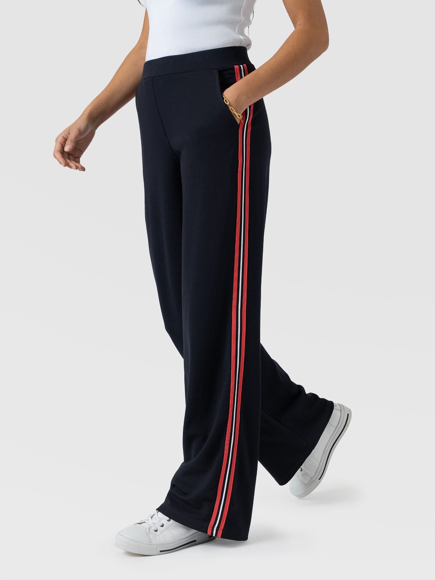 Victory Straight Leg Pant Navy/Red Stripe - Women's Trousers | Saint + Sofia® USA