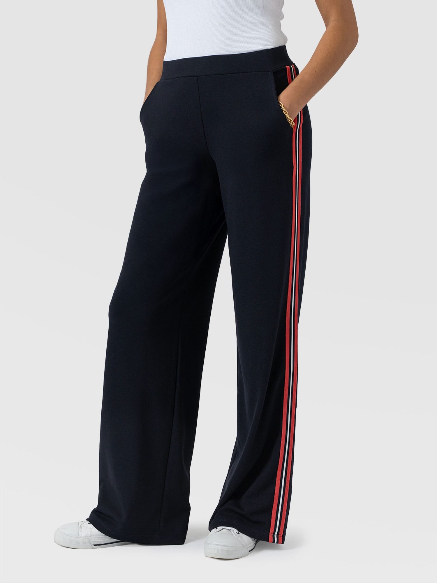Victory Straight Leg Pant Navy/Red Stripe - Women's Trousers | Saint + Sofia® USA