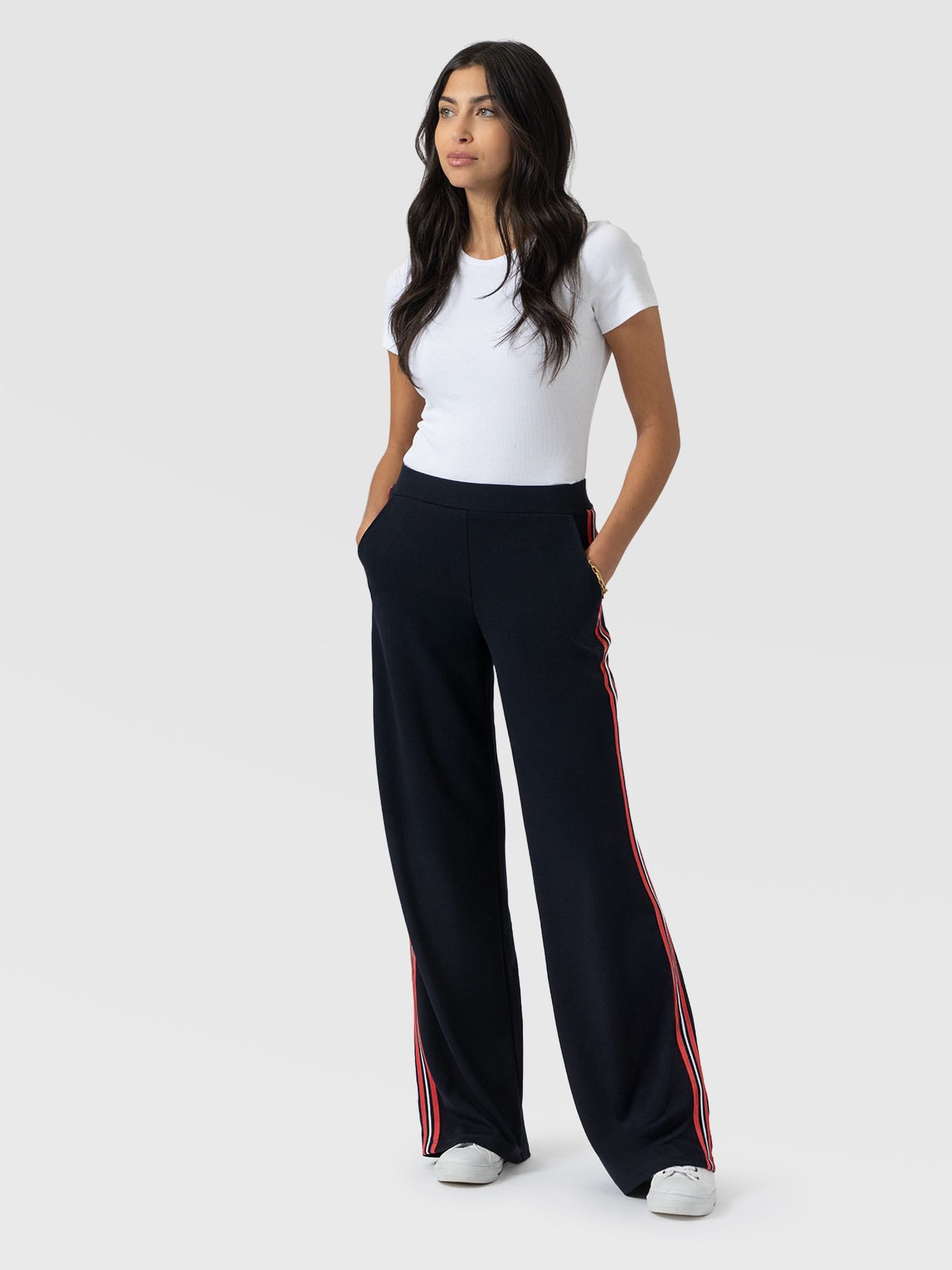 Victory Straight Leg Pant Navy/Red Stripe - Women's Trousers | Saint + Sofia® USA