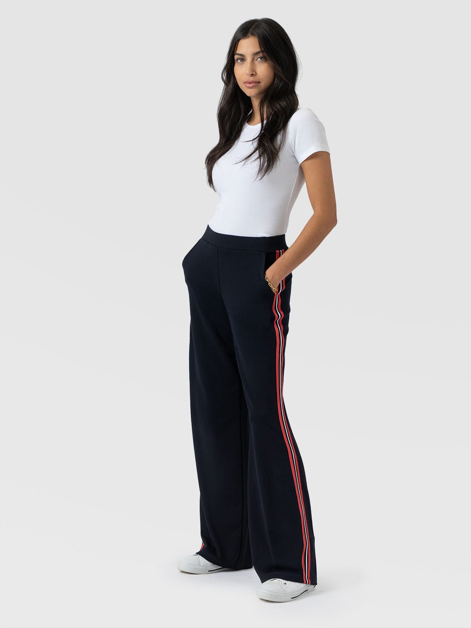 Victory Straight Leg Pant Navy/Red Stripe - Women's Trousers | Saint + Sofia® USA