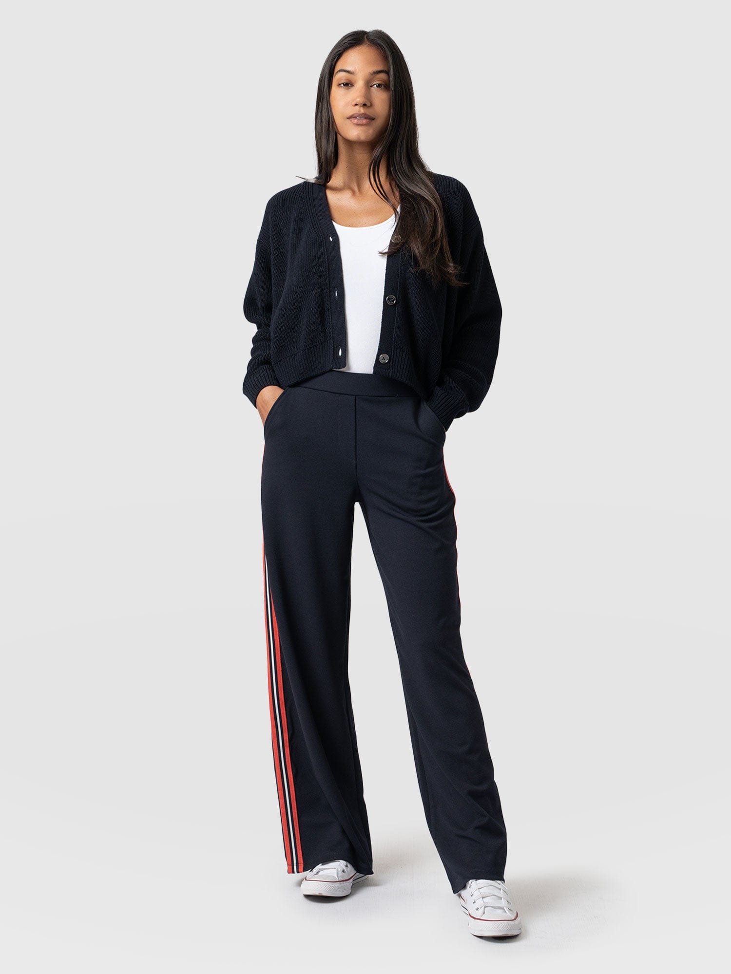 Victory Straight Leg Pant Navy/Red Stripe - Women's Trousers | Saint + Sofia® USA