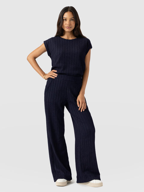 Victory Straight Leg Pant - Navy Textured - Women's Pants | Saint + Sofia® USA