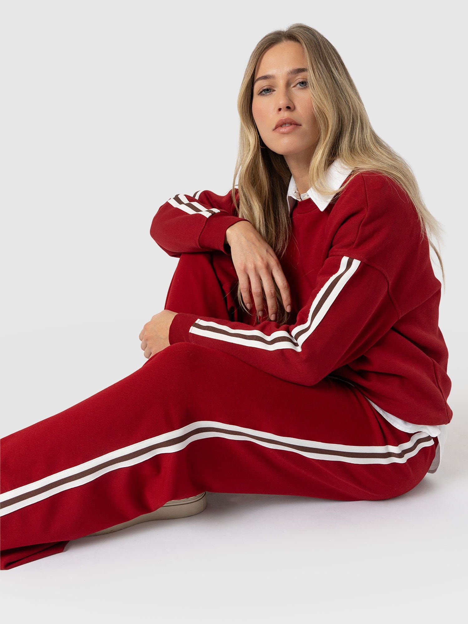 Victory Straight Leg Pant - Red - Brown Stripe - Women's Pants | Saint + Sofia® USA