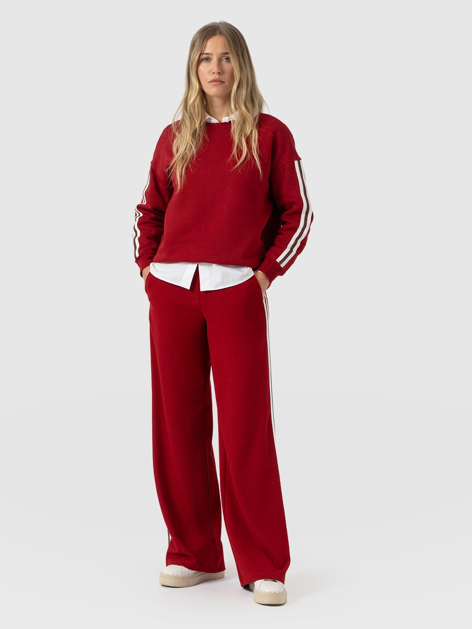 Victory Straight Leg Pant - Red - Brown Stripe - Women's Pants | Saint + Sofia® USA