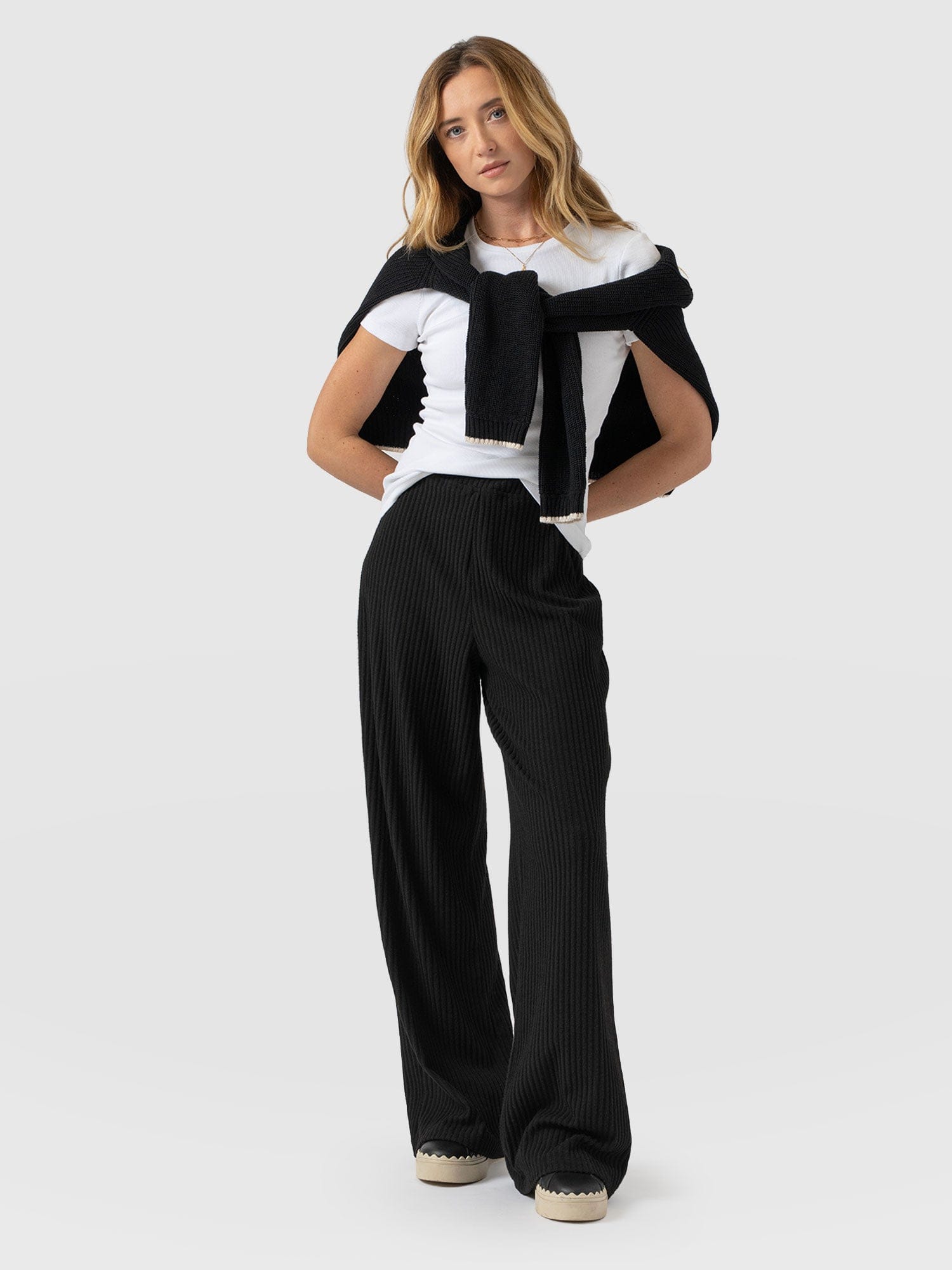 Victory Wide Leg Pant - Black Rib - Women's Pants | Saint + Sofia® USA