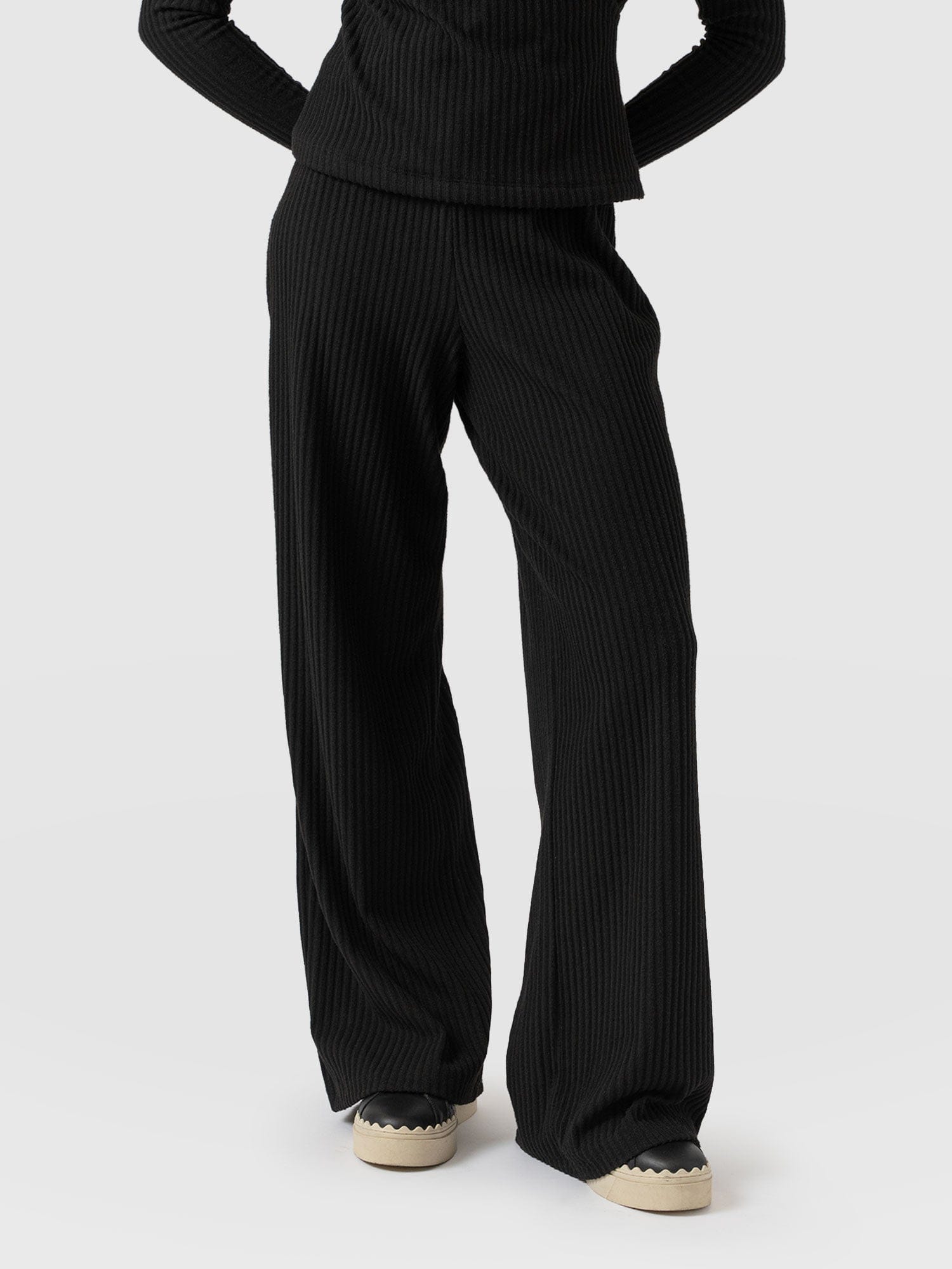 Victory Wide Leg Pant - Black Rib - Women's Pants | Saint + Sofia® USA
