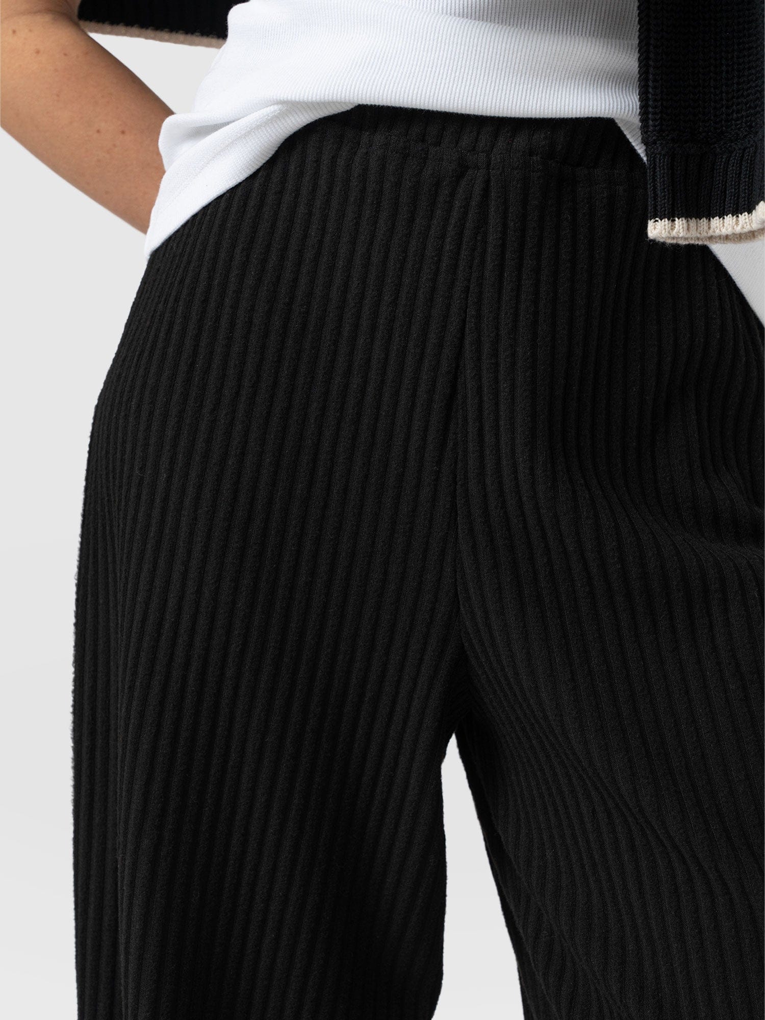 Victory Wide Leg Pant - Black Rib - Women's Pants | Saint + Sofia® USA