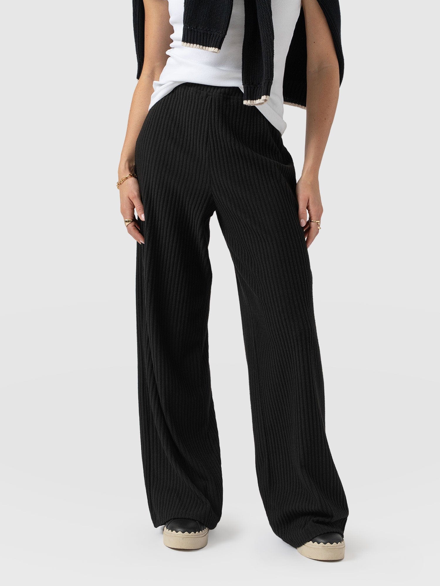 Victory Wide Leg Pant - Black Rib - Women's Pants | Saint + Sofia® USA