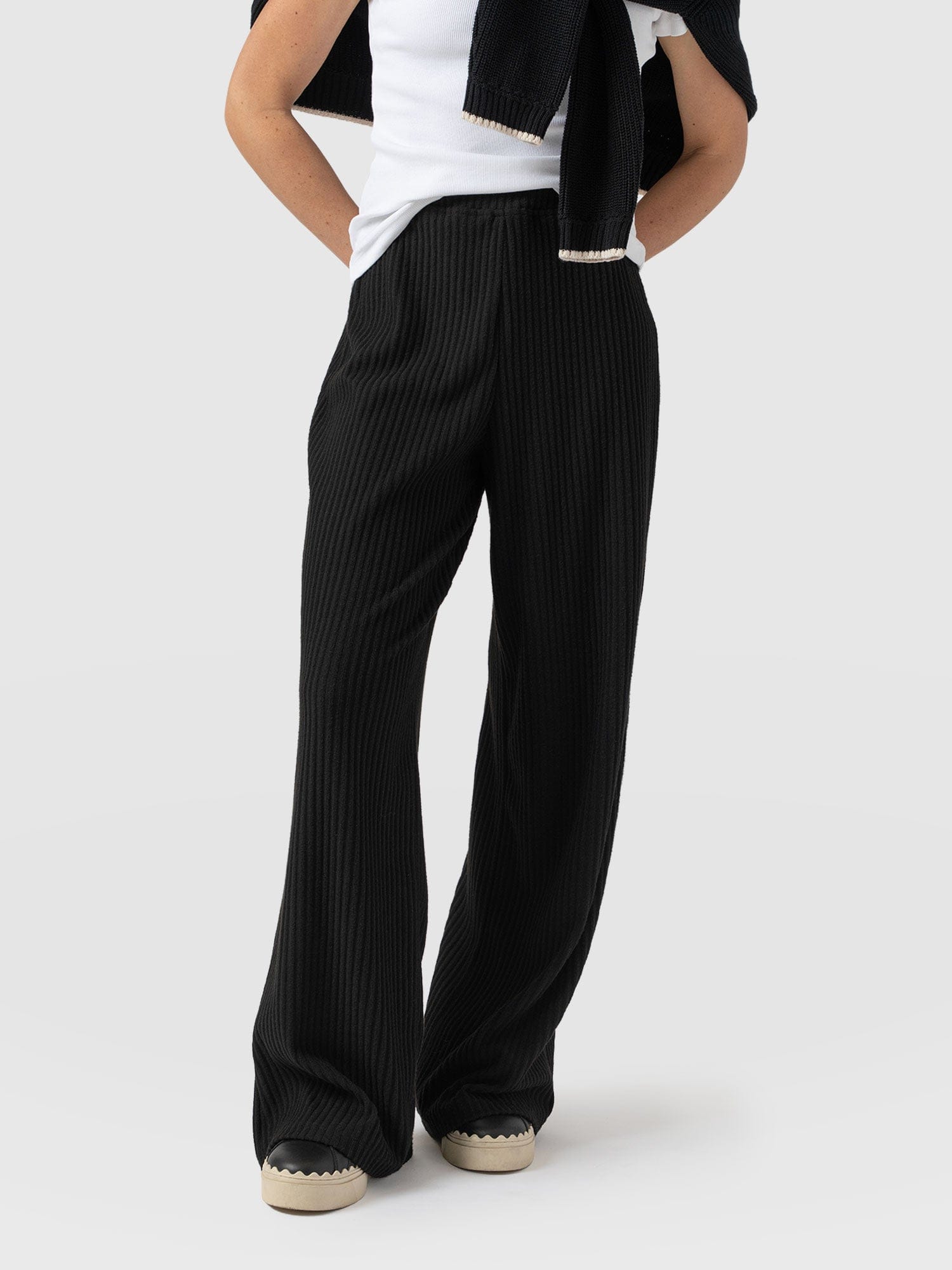 Victory Wide Leg Pant - Black Rib - Women's Pants | Saint + Sofia® USA