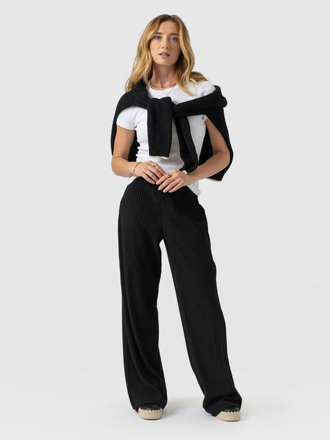 Victory Wide Leg Pant - Black Rib - Women's Pants | Saint + Sofia® USA