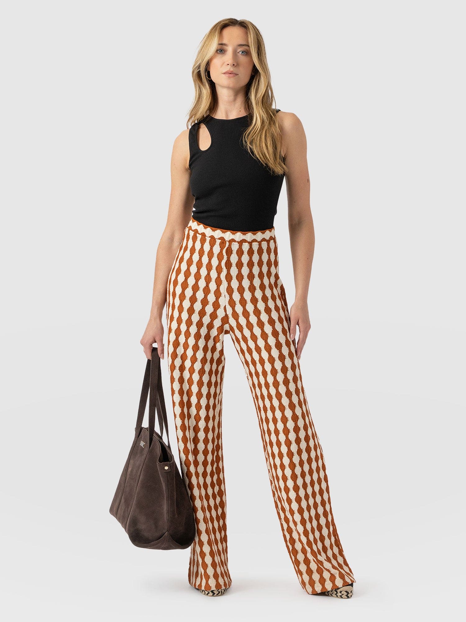Victory Wide Leg Pant - Brown/Cream - Women's Trouserss | Saint + Sofia® USA
