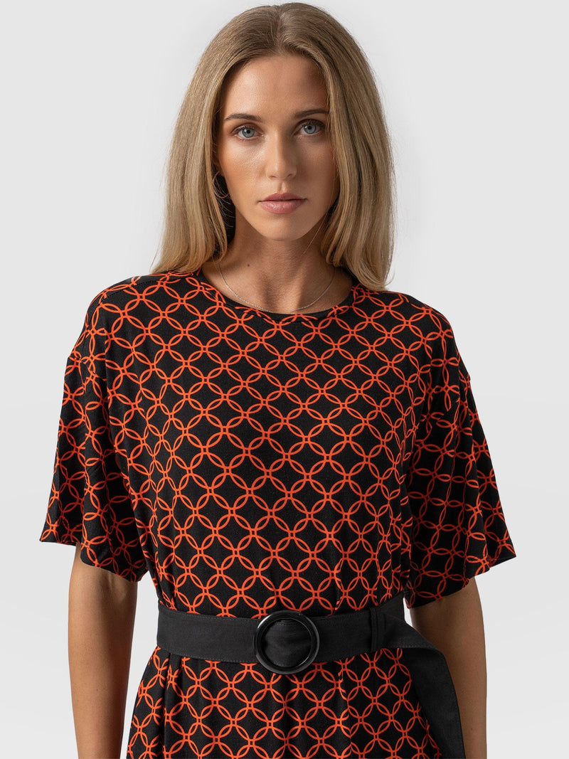 Warren Belted Dress Orange Mosaic Geo - Women's Dresses | Saint + Sofia® USA