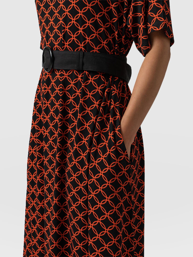 Warren Belted Dress Orange Mosaic Geo - Women's Dresses | Saint + Sofia® USA