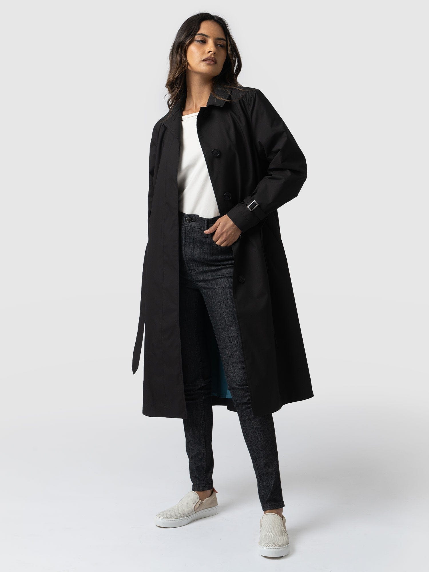 Waterproof A Line Trench Coat Black - Women's Overcoats | Saint +
