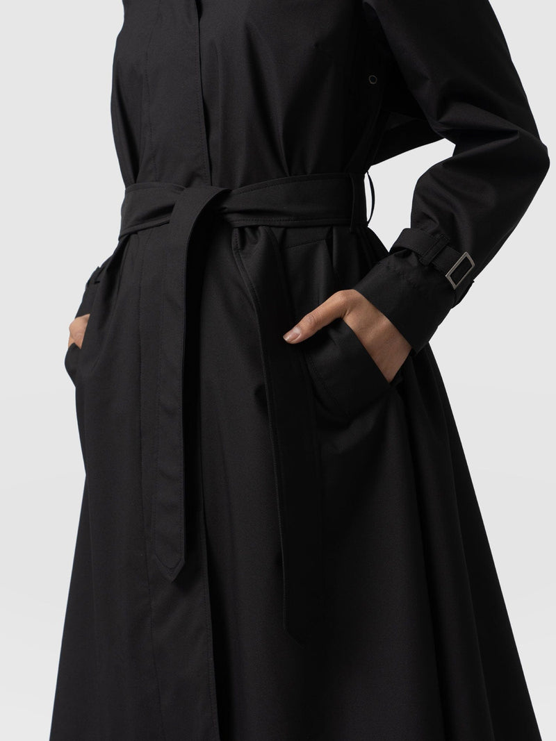 Waterproof A Line Trench Coat Black - Women's Overcoats | Saint + Sofia® USA