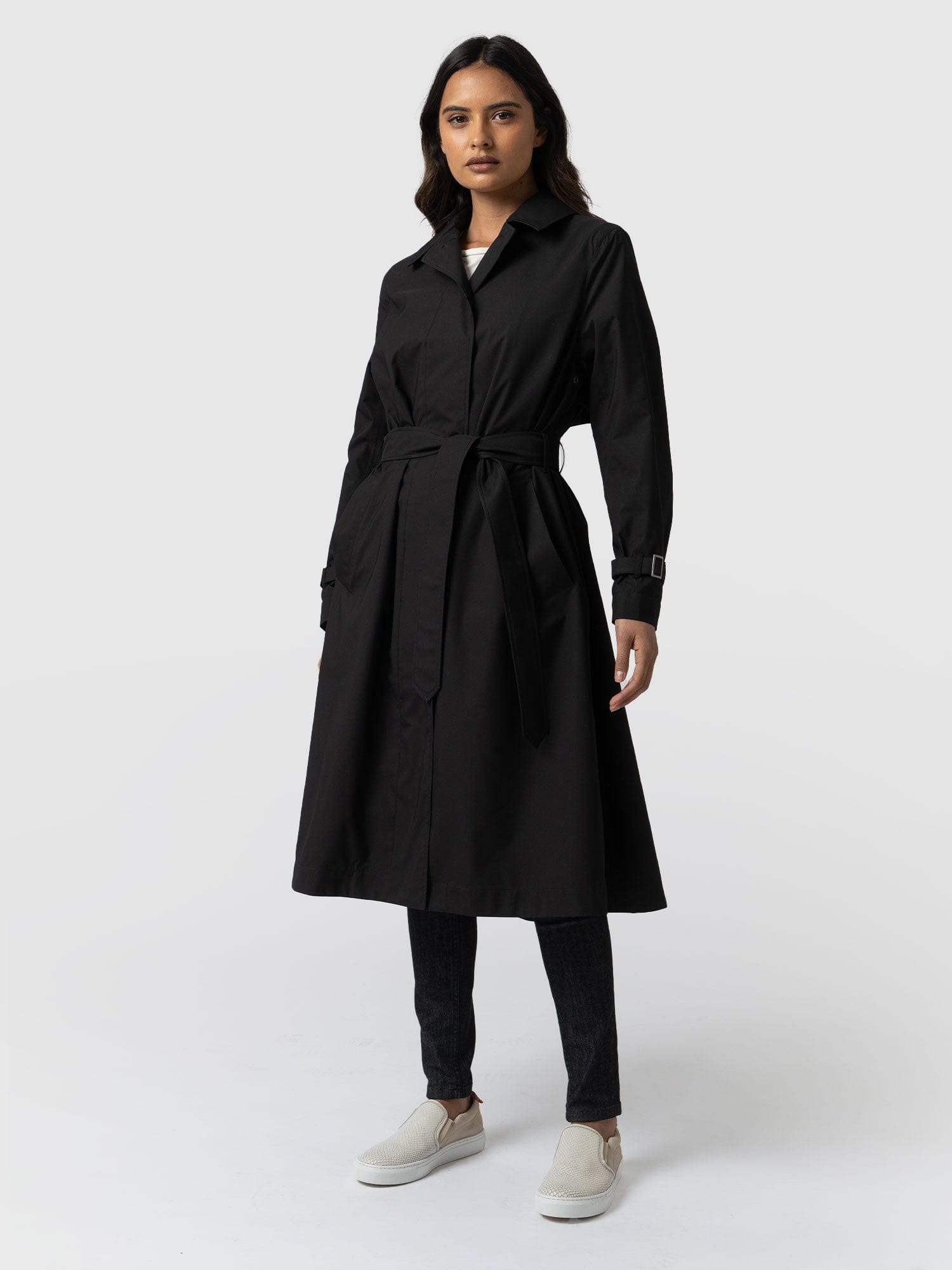 Waterproof A Line Trench Coat Black Women s Overcoats Saint