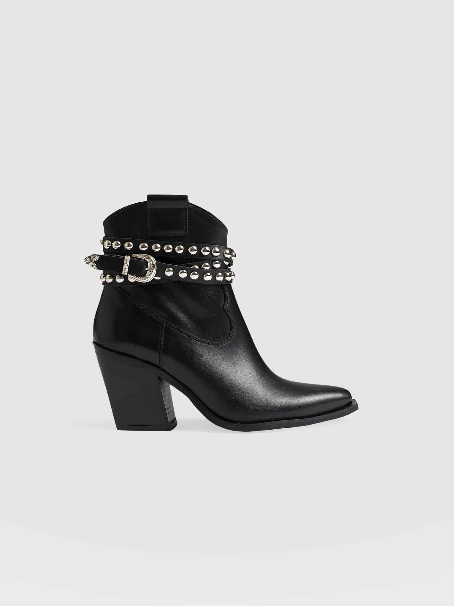 Western Studded Boot Black - Women's Leather Boots | Saint + Sofia® USA
