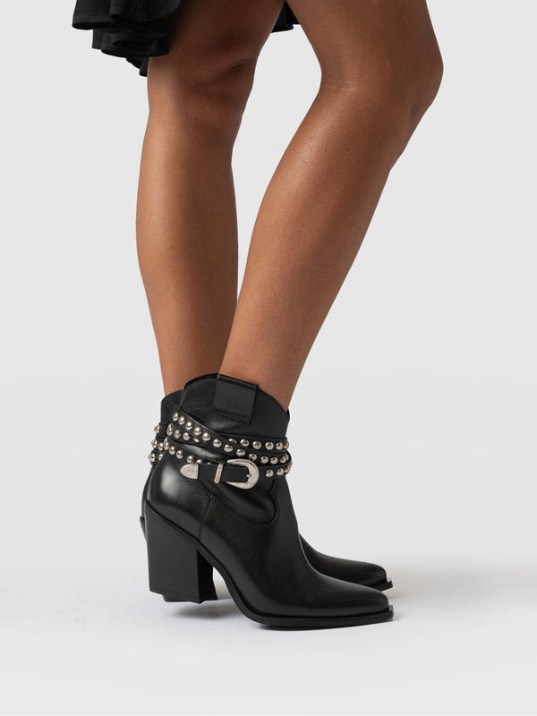 Western Studded Boot Black - Women's Leather Boots | Saint + Sofia® USA