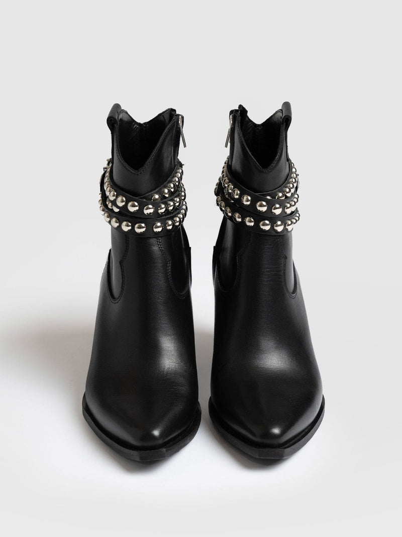 Western Studded Boot Black - Women's Leather Boots | Saint + Sofia® USA