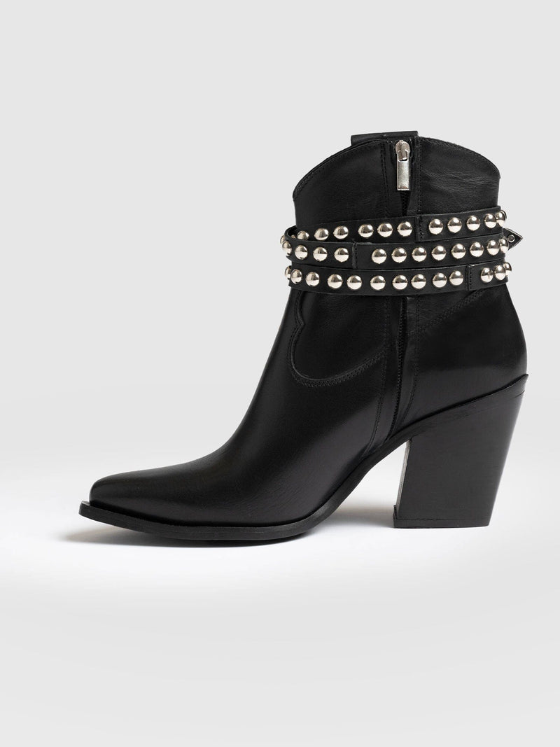 Western Studded Boot Black - Women's Leather Boots | Saint + Sofia® USA