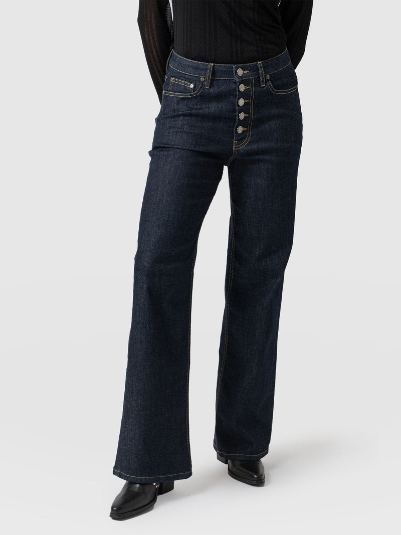 Wide Leg Button Fly Jean Indigo Blue - Women's Jeans | Saint + Sofia® USA
