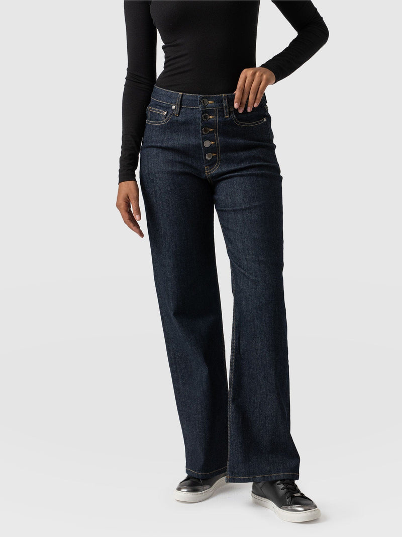 Wide Leg Button Fly Jean Indigo Blue - Women's Jeans | Saint + Sofia® USA